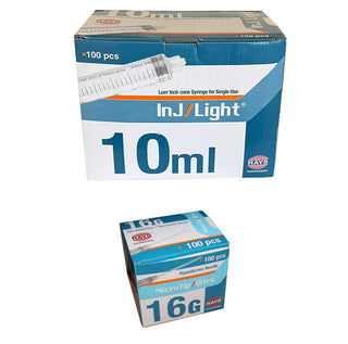 10ml luer lock syringe with 16g hypodermic needle box of 100