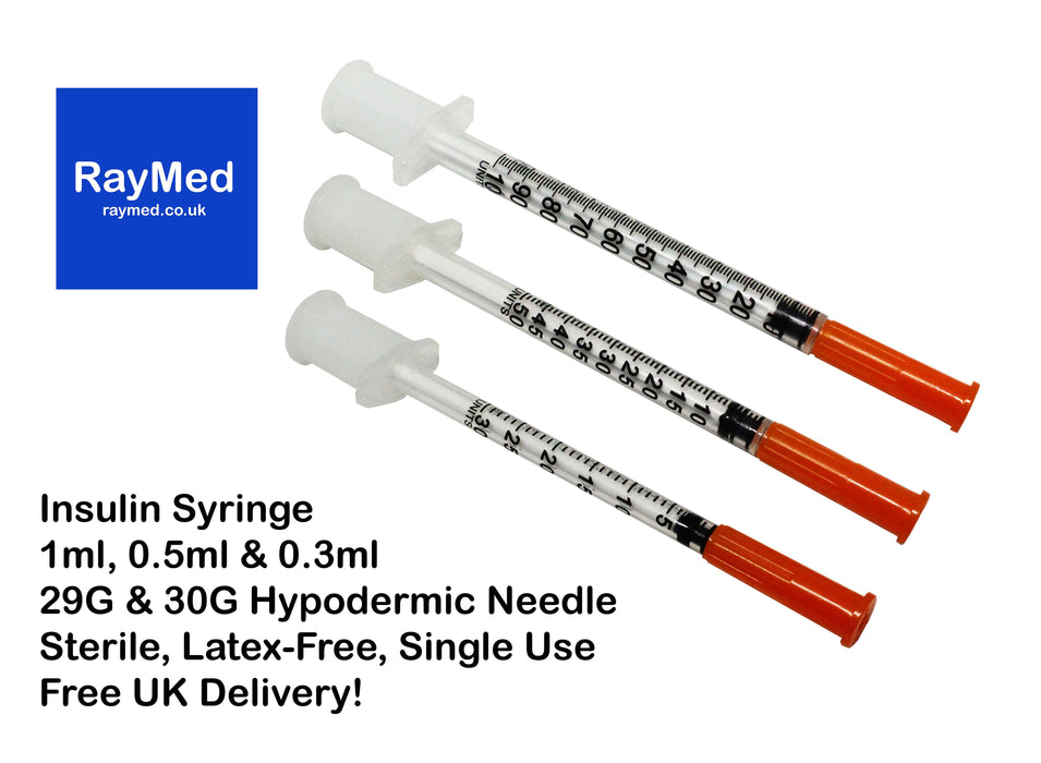 1ml, 0.5ml, 0.3ml Insulin Syringes 29G & 30G For Humans and Pets CE UK U100