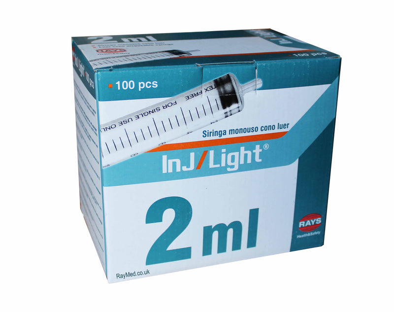 2ml Syringe Luer Slip Tip Rays InJ/Light Box of 100