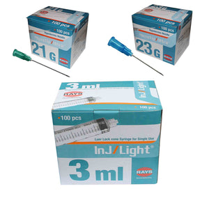 3ml Syringe and Needles Luer lock 21G 23G Box of 100
