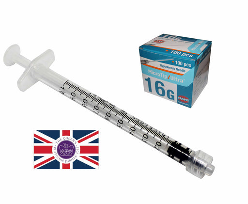 16g hypodermic needle 1ml luer lock syringe