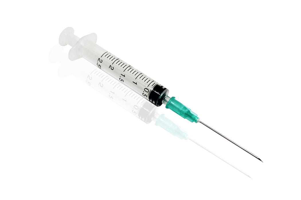2.5ml 2ml syringe with 21g hypodermic needle latex free