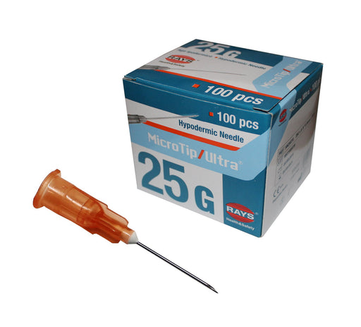 Rays 25g hypodermic needle 5/8" inch x 100 Orange RayMed