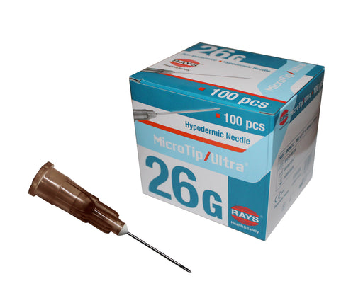 RayMed Rays MicroTip Ultra 26g x 1.5" Brown hypodermic needle box of 100
