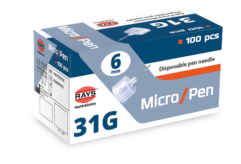 31G x 6mm insulin pen needle x 100 Rays Micro Pen