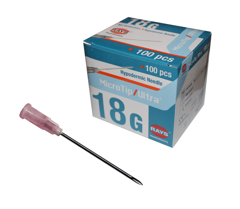 18g hypodermic needle withdrawal and sterile injection for humans and animals. 