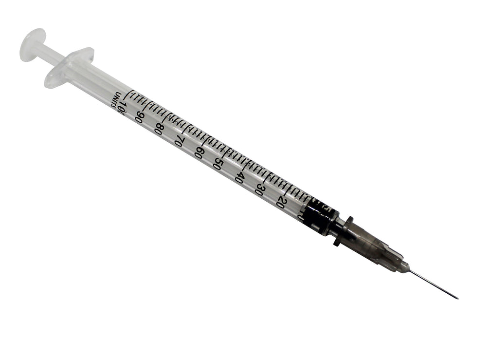 1ml insulin syringe & needle 27g x 13mm 0.5" 1/2 inch hypodermic