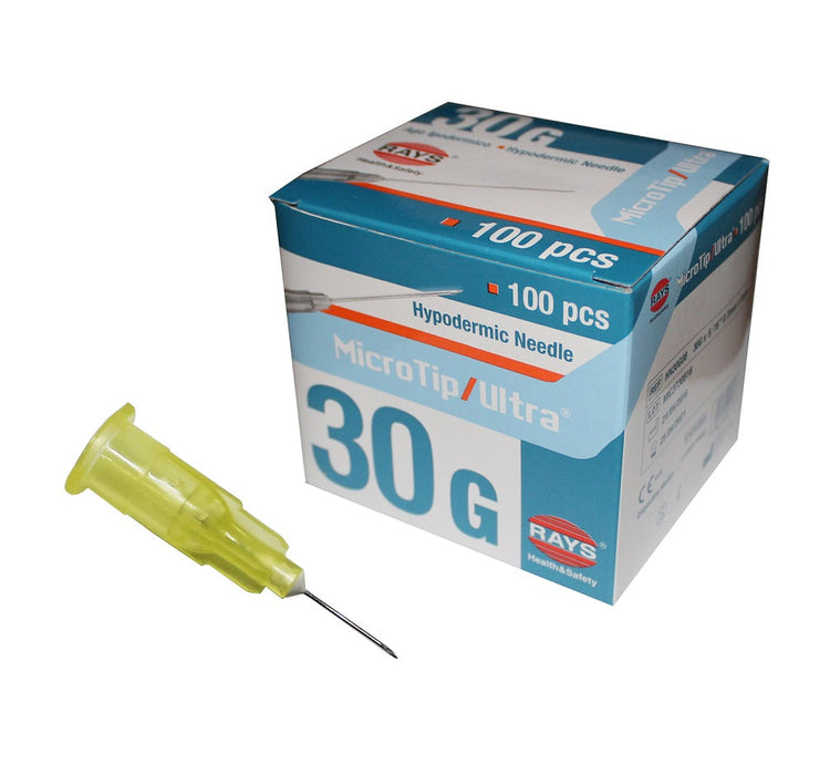 30G hypodermic needle. 